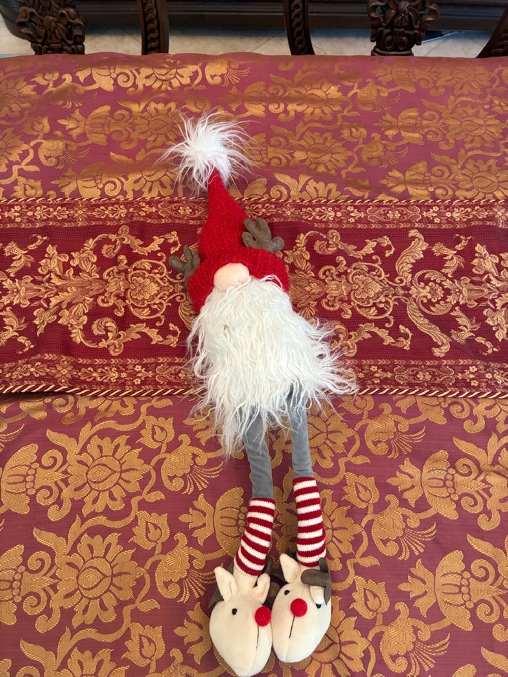 Festive Red Gnome Holiday Plush with Reindeer Slipper Feet